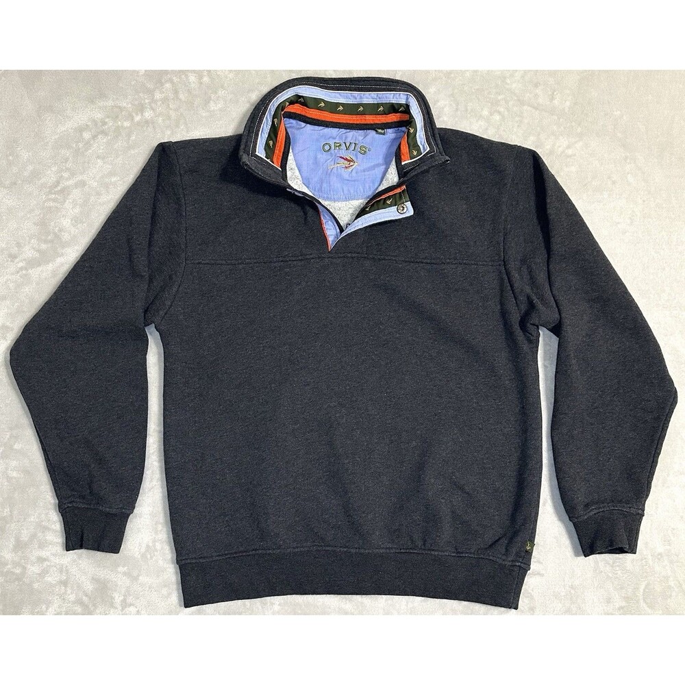 Orvis Men's M Signature 1/4 Zip Pullover Sweatshirt Dark Gray Cotton Fly Fishing